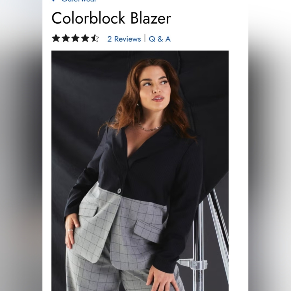 Eloquii, Sz 14, Colorblock Blazer - Black and Gray Pinstripe